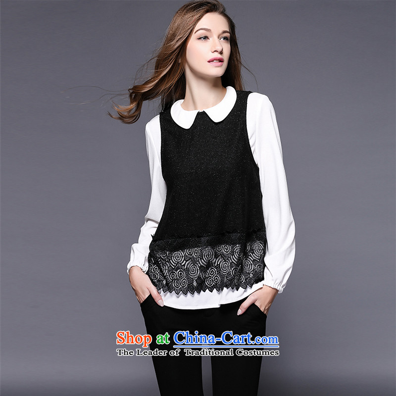 The maximum number of Europe and Connie Women 2015 Fall/Winter Collections new fat mm temperament dolls collar lace stitching two kits long-sleeved shirt female clothes y3478 picture color XL, Mano Connie Dream , , , shopping on the Internet