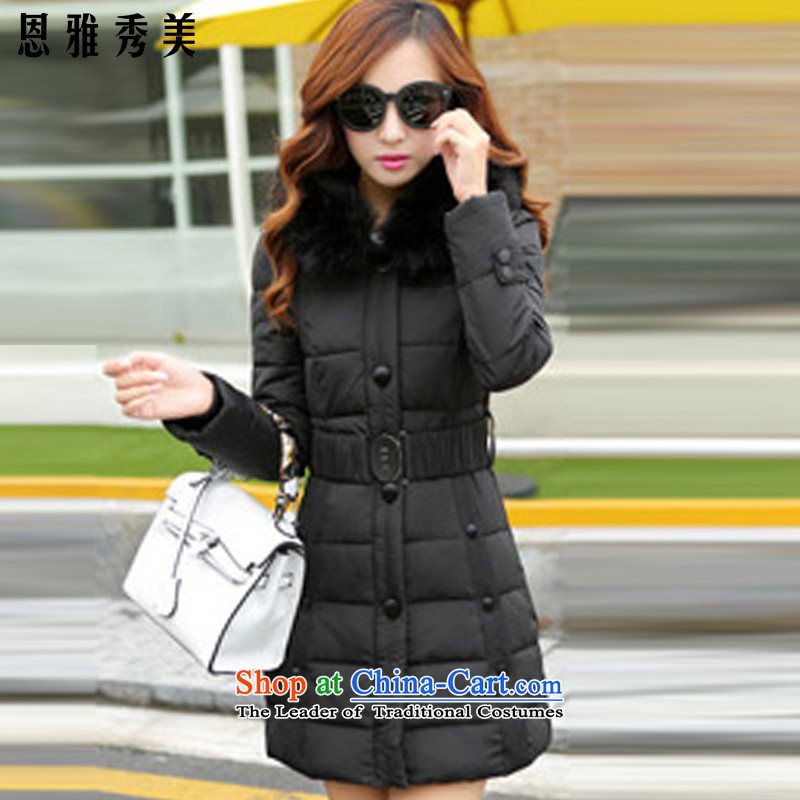 Eun-Ya Xiu 2015 autumn and winter new women's temperament thick MM to xl  long thick jacket in a black 5XL 958_ Downcoat