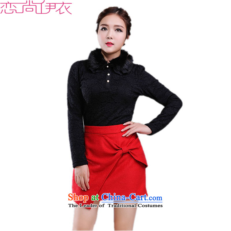 The new 2015 winter thick plus lint-free xl lace shirt collar forming the gross warm sweater long-sleeved shirt thick mm video thin white T-shirt OL large white 5XL approximately 180-200, land is of Yi , , , shopping on the Internet
