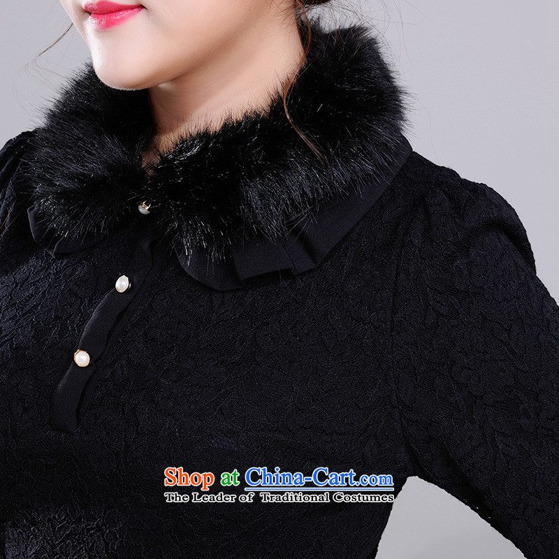 The new 2015 winter thick plus lint-free xl lace shirt collar forming the gross warm sweater long-sleeved shirt thick mm video thin white T-shirt OL large white 5XL approximately 180-200, land is of Yi , , , shopping on the Internet