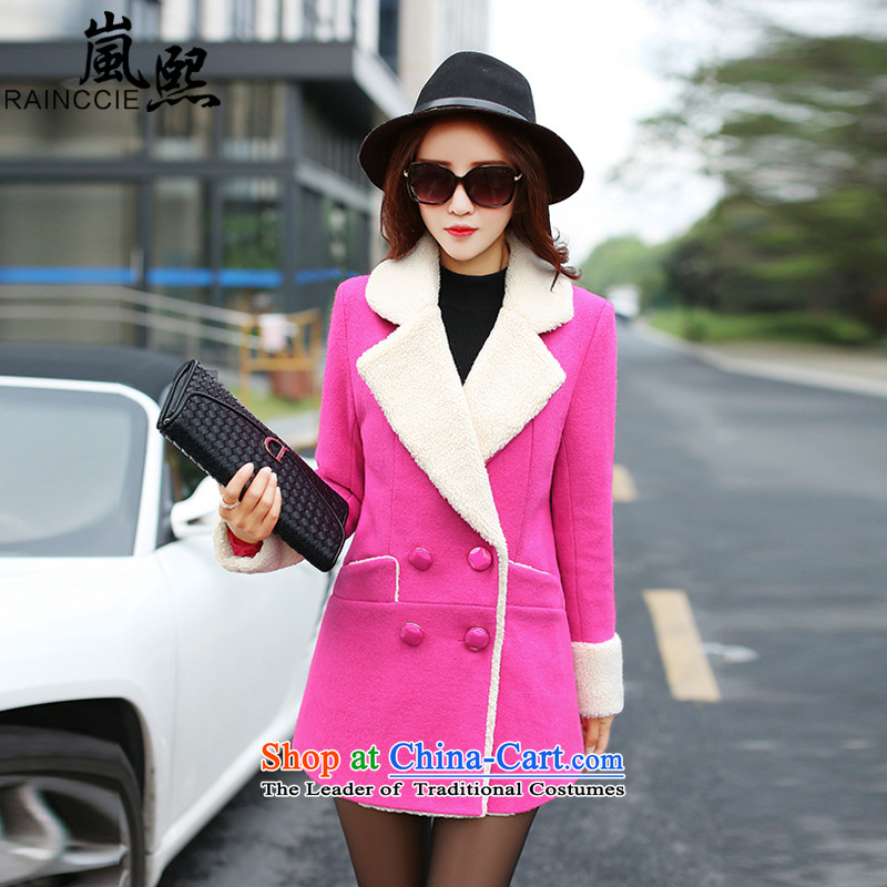 Included gross Hee-jacket coat 2015? female autumn and winter female new Lamb Wool Velvet jacket in a long version 4 capsules Korea detained butterfly lapel pinkM