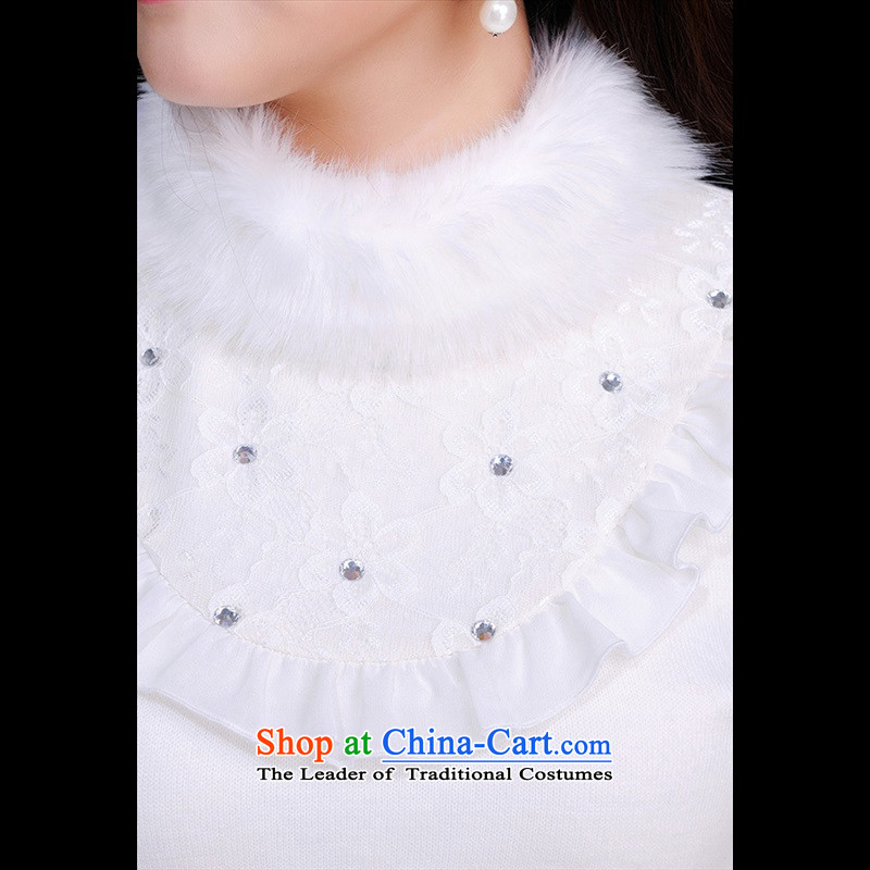 The new 2015 winter thick large Knitted Shirt collar warm plus gross lint-free long-sleeved shirt thick white T-shirt, forming the mei OL temperament woolen shirt white 5XL T-shirt about 180-200, land is of Yi , , , shopping on the Internet