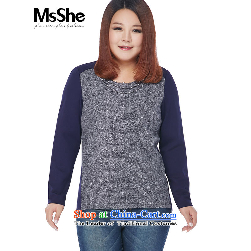 Msshe xl women 2015 new winter clothing round-neck collar stitching 11083 MM thick solid blue?3XL Netherlands