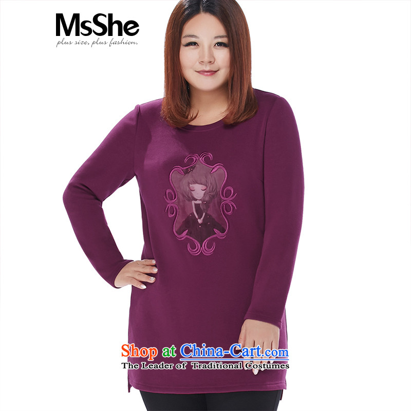 Large msshe women 2015 new winter clothing in embroidery long Thick coated apron shirt, extra thick MM pre-sale 10967 aubergine5XL- pre-sale to arrive at 12.10