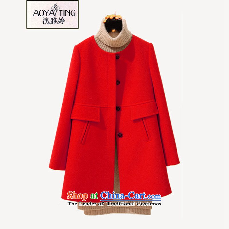 O Ya-ting to increase women's code 2015 autumn and winter new mm thick Korean version thin Neck Jacket in gross? long coat thickness 9 668 sub-ni?5XL red 175-200 recommends that you Jin