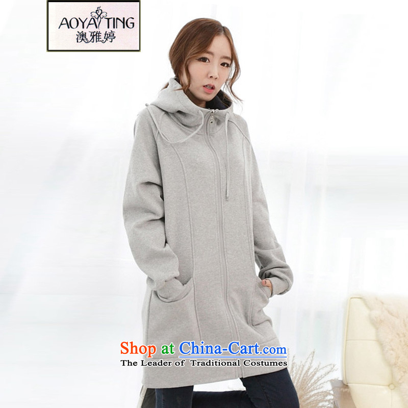 O Ya-ting to increase women's code 2015 autumn and winter new mm thick Korean version of a thin and thick-graphics sweater jacket5257 Light Gray?5XL 175-200 recommends that you Jin