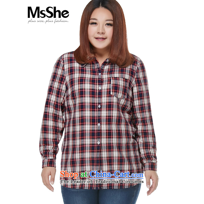 Large msshe women 2015 new winter clothing thick MM thick plaid plus lint-free shirt, black 1901 Red3XL