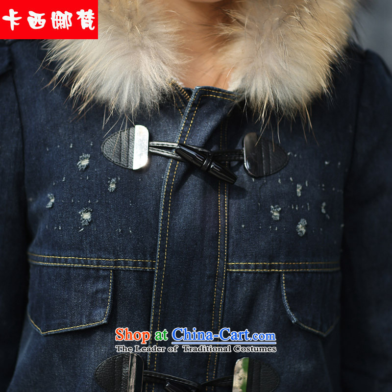 Card, Van Gogh Korean 2015 Fall/Winter Collections new women's add lint-free with cap reinforcement cardigan leisure in long true cowboy gross Neck Jacket Denim blue M card, Van Gogh shopping on the Internet has been pressed.