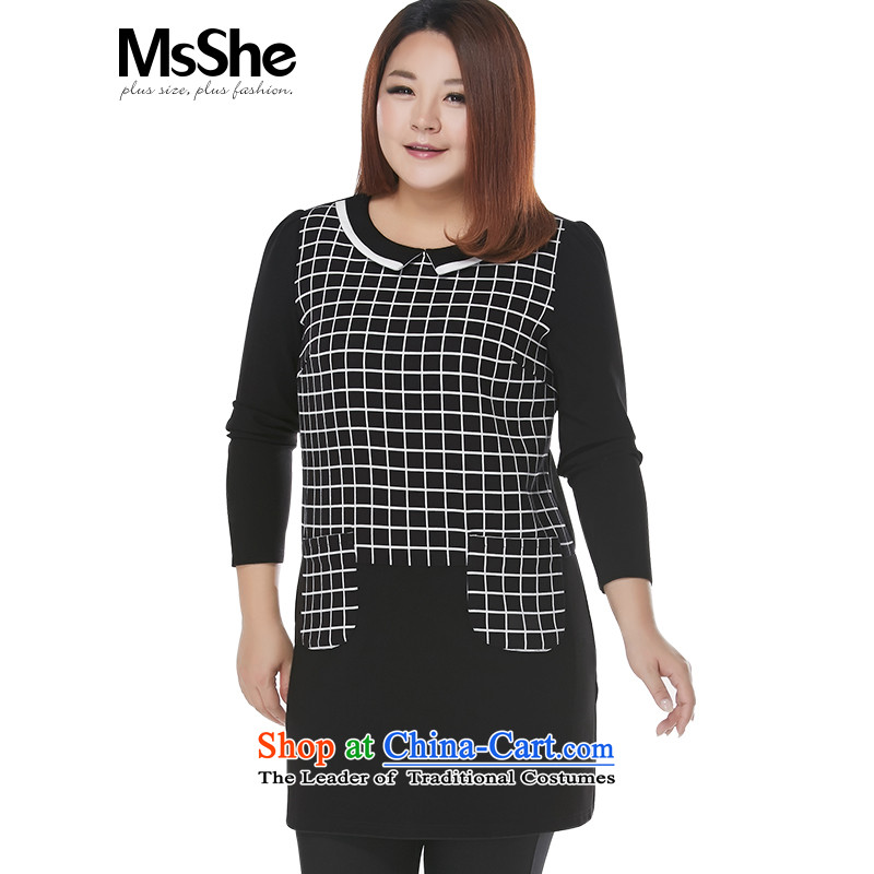 Msshe xl women 2015 new winter clothing thick MM Color Plane Collision dolls collar plaid spell a series of dresses pre-sale 10703 checkered 3XL- pre-sale to arrive at 12.10