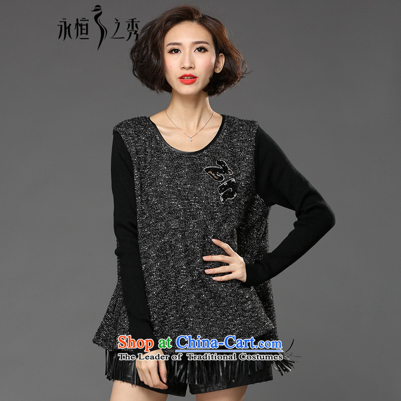The spring and summer of 2015 mm thick new larger women under the Video thin round-neck collar dresses black _pre-sale 7 day shipping_ 4XL