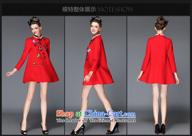 The Ni dream large high-end European and American Women 2015 Fall/Winter Collections new fat mm temperament lapel pin pearl butterfly embroidery long-sleeved dresses G-q229 red XXXL picture, prices, brand platters! The elections are supplied in the national character of distribution, so action, buy now enjoy more preferential! As soon as possible.
