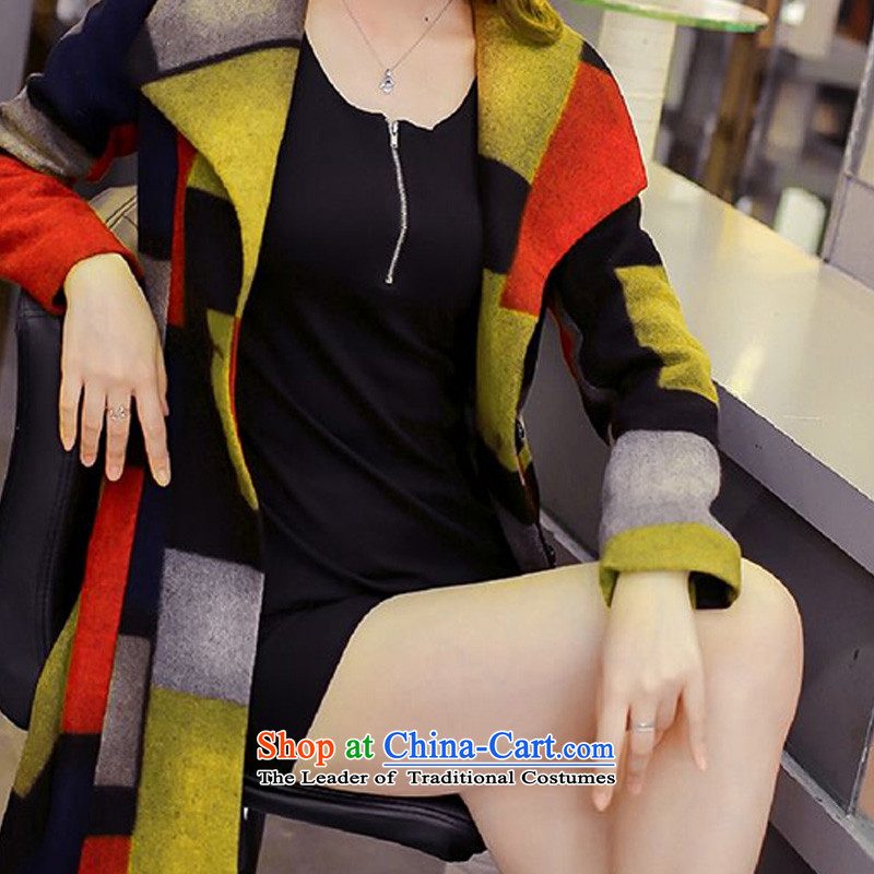 Alam Shah America 2015 autumn and winter new a wool coat knocked in color patterned Sau San long hair? female yellow jacket , L, Lok Noh Alam Shah (LELANSH) , , , shopping on the Internet