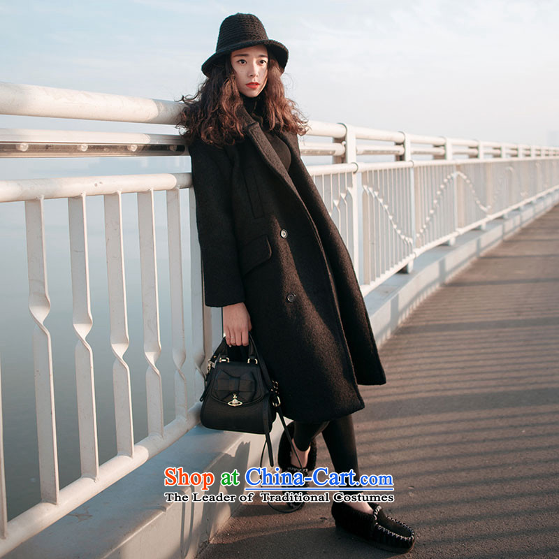 Athena Chu Poetry, 2015 autumn and winter new leisure Wild hair stylish girl loose coat? long coats of female Korean? 0702 Black , L, Athena poetry, , , , shopping on the Internet