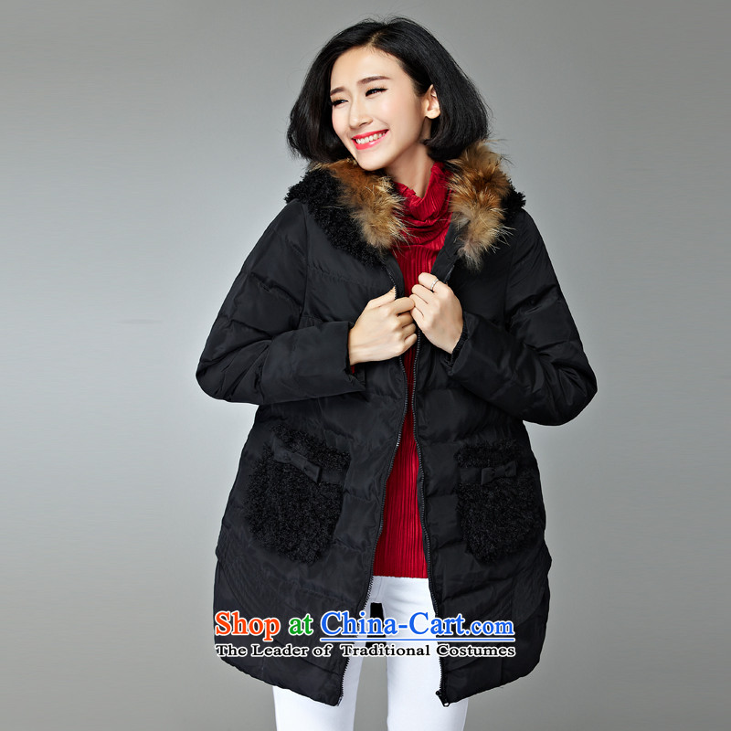 Maximum number of ladies winter clothing temperament New Sau San with cap cotton coat thick cotton clothing in large MM long winter 2015 new women's cotton coat to Korea for the graphics thin cotton black XXXXL recommendations 165-185 catty ,BS,,, shopping on the Internet
