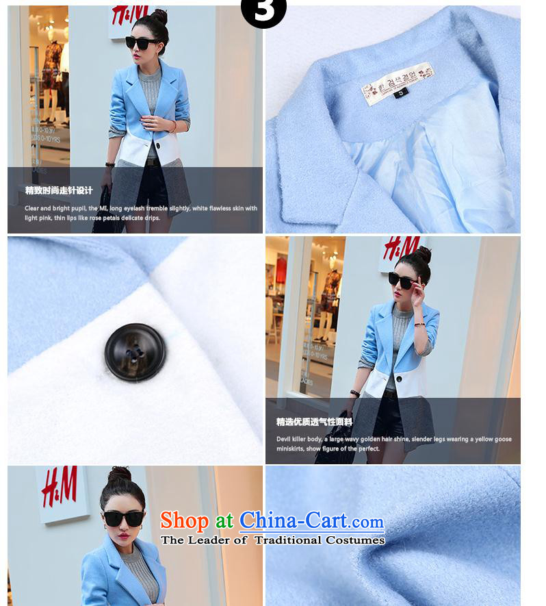 Yuk-yu Heung 2015 gross girls jacket? Long stitching knocked color autumn and winter and stylish lounge ni-personality temperament overcoat, blue M pictures, Sau San price, brand platters! The elections are supplied in the national character of distribution, so action, buy now enjoy more preferential! As soon as possible.