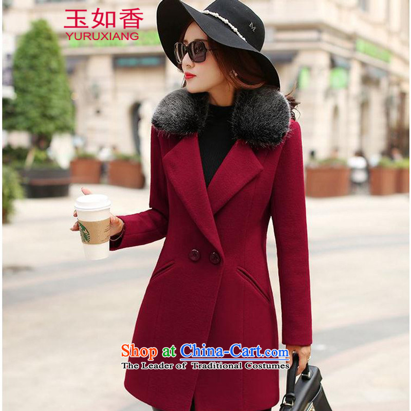 Yuk-yu Heung 2015 autumn and winter new gross girls jacket? long winter clothing Korean women's large and stylish lounge gross washable wool a wool coat wine red XL