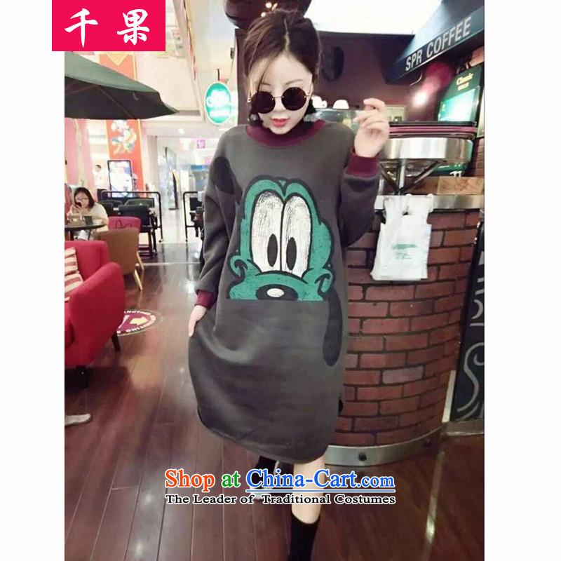 Thousands of large numbers of ladies fall inside the stamp graphics thin dresses thick mm version won T-shirt long round-neck collar plus long-sleeved sweater 395 carbon-?XL