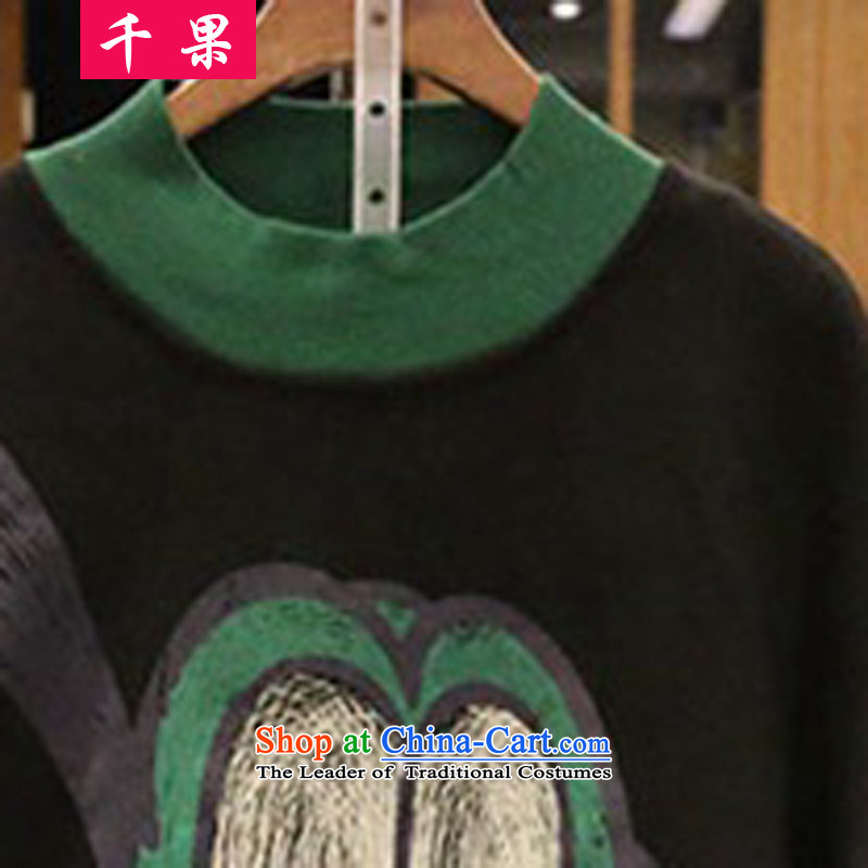 Thousands of large numbers of ladies fall inside the stamp graphics thin dresses thick mm version won T-shirt long round-neck collar plus long-sleeved sweater 395 carbon- XL, thousands of fruit (QIANGUO shopping on the Internet has been pressed.)