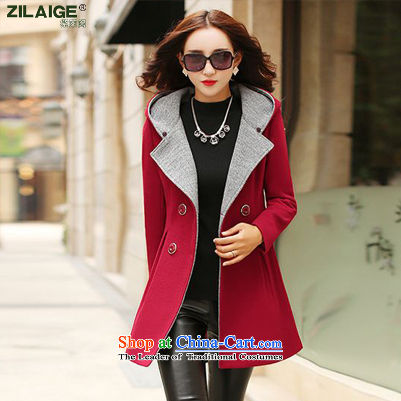 First, The Ascott gross?   in the winter coats female long hair? female Korean jacket ZLG02 cherry redL