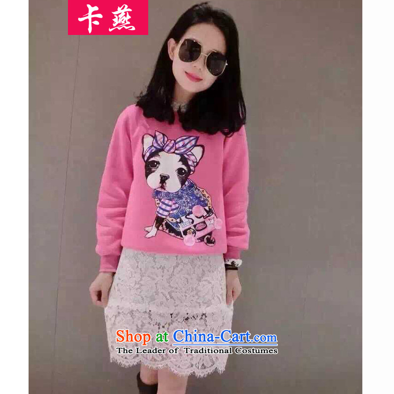 Card Yinautumn and winter 2015 fat mm ultra-large female new thickened the lint-free cartoon picture hedge sweater jacket relaxd 200 catties shirt pink5XL 5255