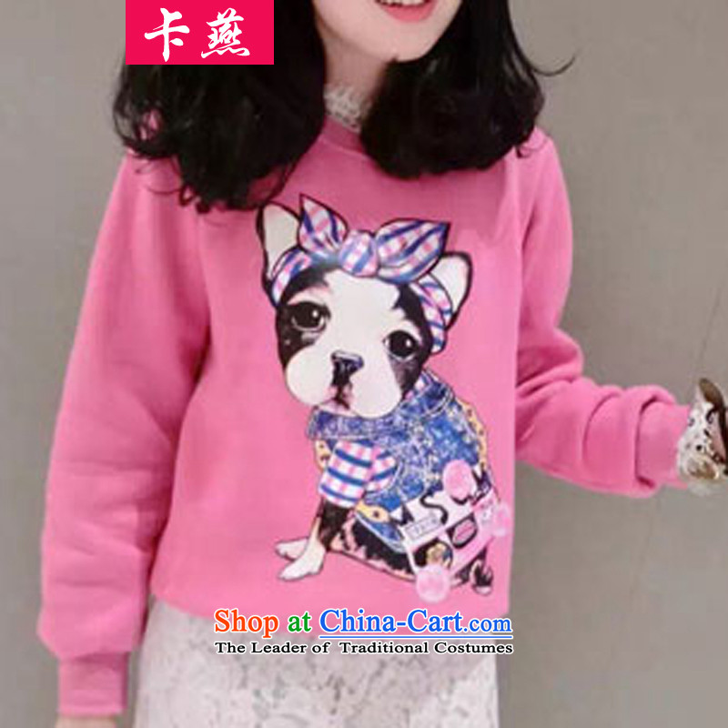 Card Yin autumn and winter 2015 fat mm ultra-large female new thickened the lint-free cartoon picture hedge sweater jacket relaxd 200 catties 5XL, pink shirt 5255 card Yan Shopping on the Internet has been pressed.