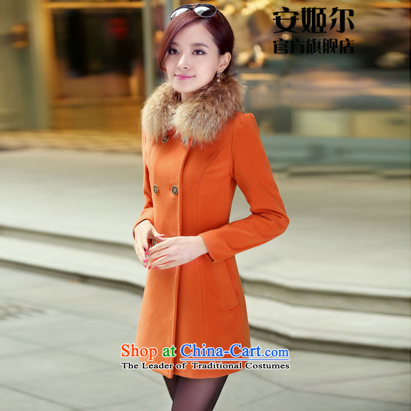 Ahn Hee's 2015 autumn and winter new Korean female cashmere large in Sau San long coats gross? Wind Jacket female orange M, Ahn Hee (anjier) , , , shopping on the Internet