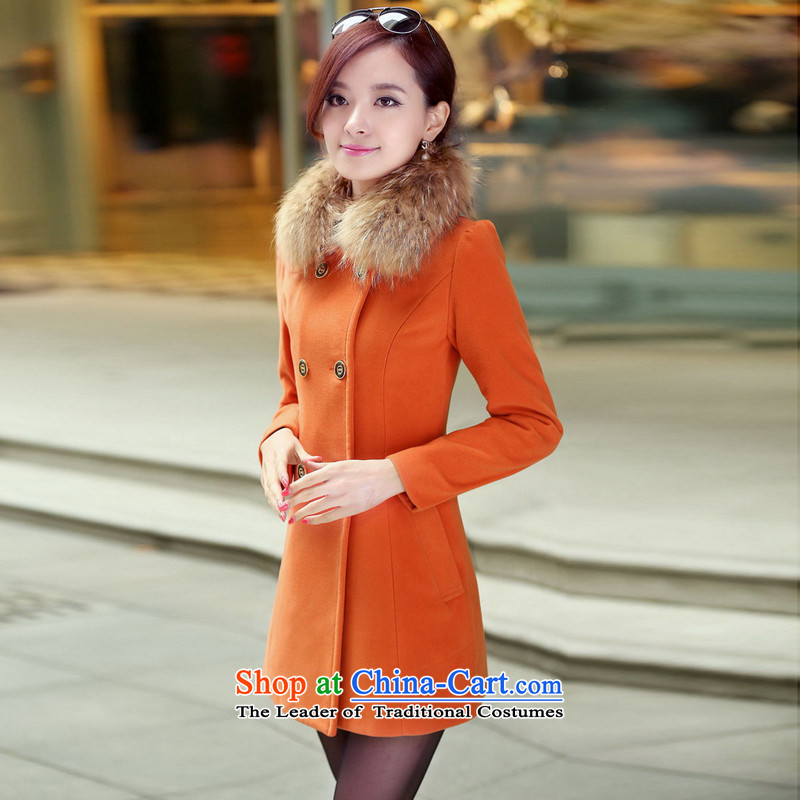 Ahn Hee's 2015 autumn and winter new Korean female cashmere large in Sau San long coats gross? Wind Jacket female orange M, Ahn Hee (anjier) , , , shopping on the Internet