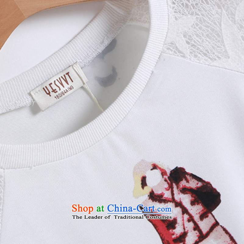 Shin Sung autumn 2015 New Product Code women stylish plus loose stretch cartoon lint-free digital printing long-sleeved-shoulder lace forming the T-shirts white plus lint-free, 15407 XL recommendations 134-144, ink marks , , , shopping on the Internet