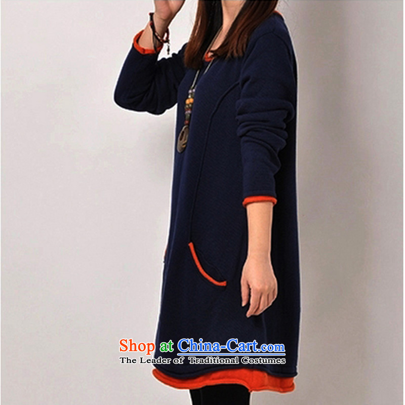 2015 Fall/Winter Collections Korean version of large numbers of ladies thick MM loose, Hin thin, thick thick sister in long thick plus long-sleeved skirt wear wool 200 catties dresses blue collar wireless tide of XXXL, (LINXCR) , , , shopping on the Inter