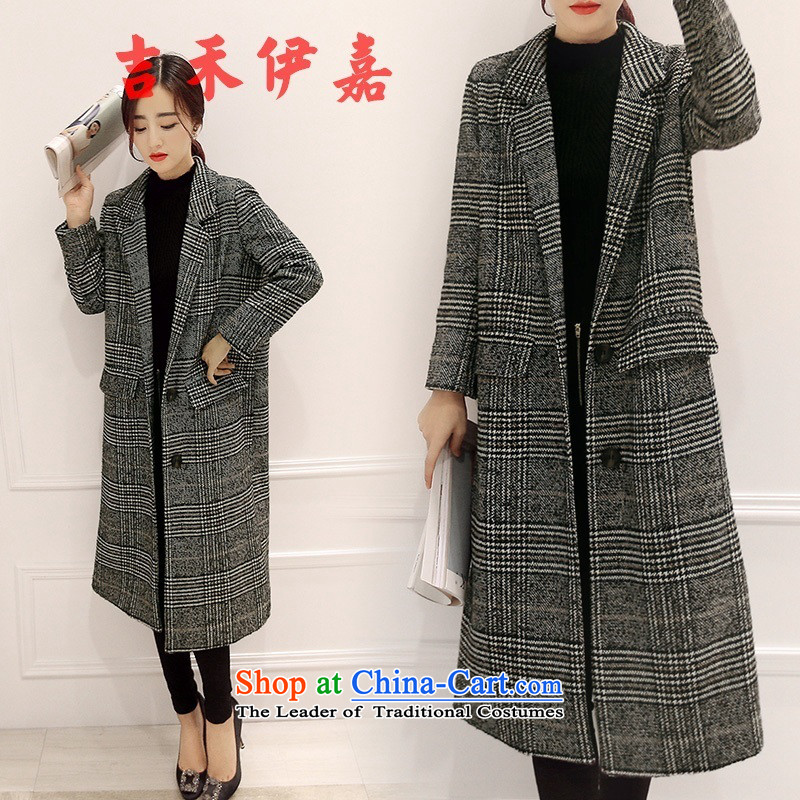 Gil Wo Ika 2015 Winter Female Korean modern long hair? jacket large Sau San code graphics thin wool a wool coat temperament picture colorL