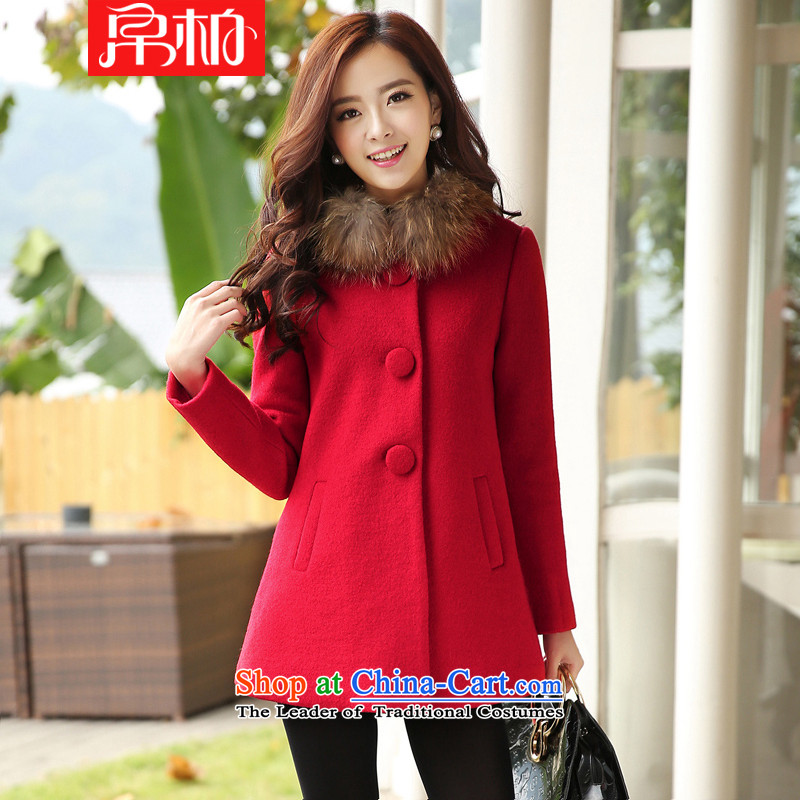 8Pak 2015 autumn and winter new women's gross? a jacket coat in long with a windbreaker and coats honey red silk Pak.... XXL, shopping on the Internet