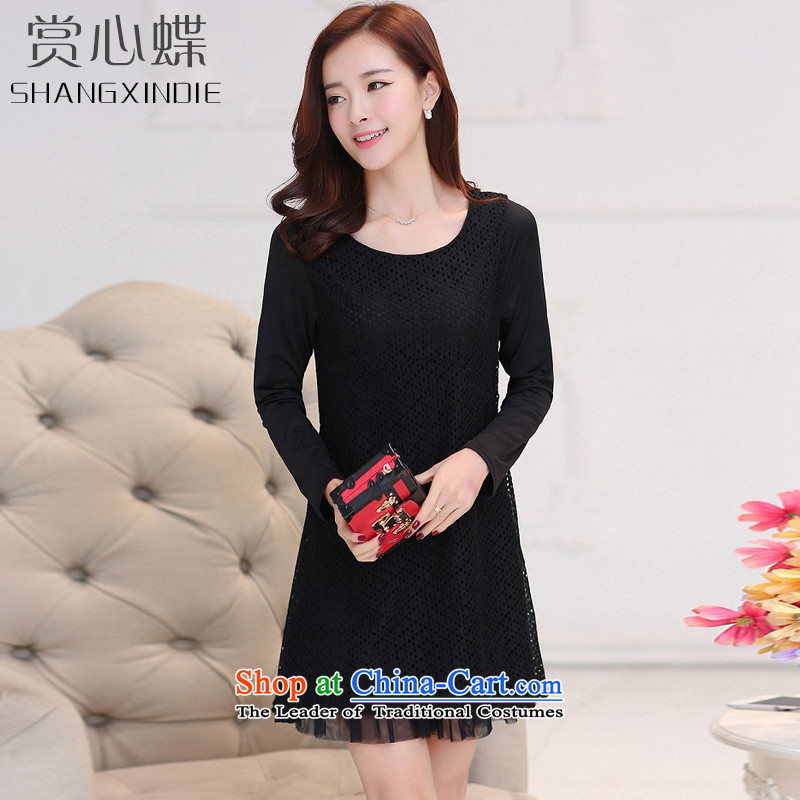 Rewards of the sphenoid 2015 autumn and winter new larger female thick MM loose to lace dresses 6182 female black 2XL, rewards of butterfly (SHANGXINDIE) , , , shopping on the Internet
