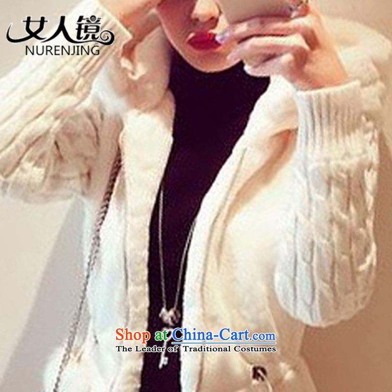 Women 2015 autumn and winter mirror new stylish classic knitting stitching plush thick cap jacket #G8894 white woman S mirror (nurenjing) , , , shopping on the Internet