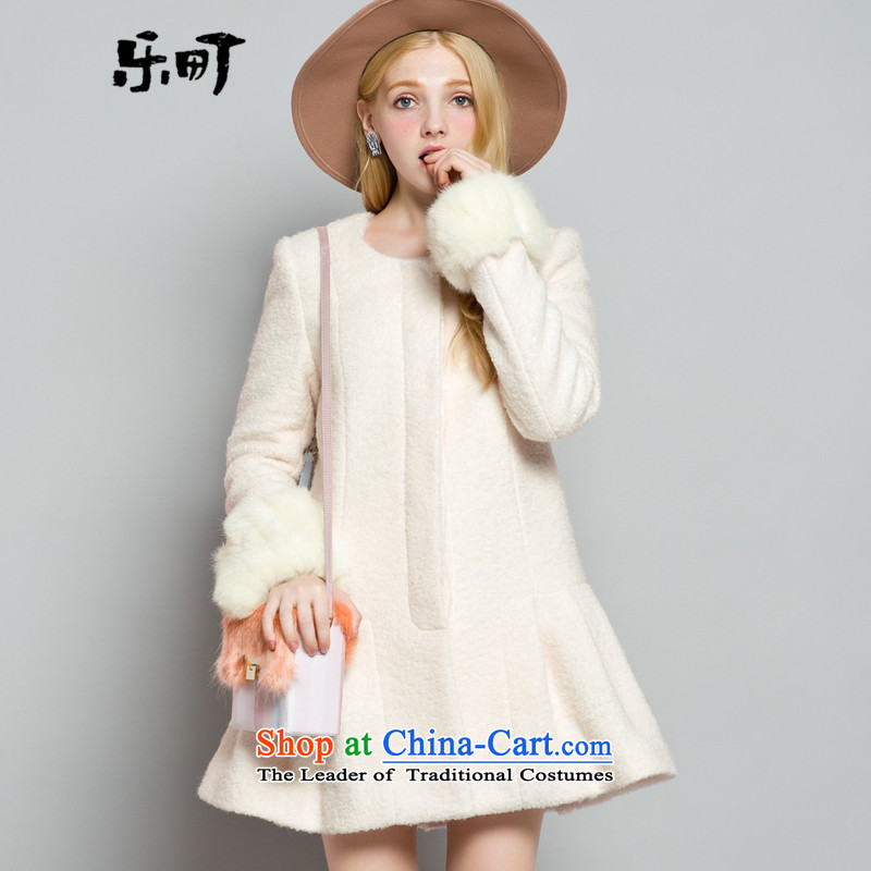 Lok-machi 2015 winter clothing new gross girls jacket? long wool a wool coat loose Korean autumn and winter clothes?S_155 Beige