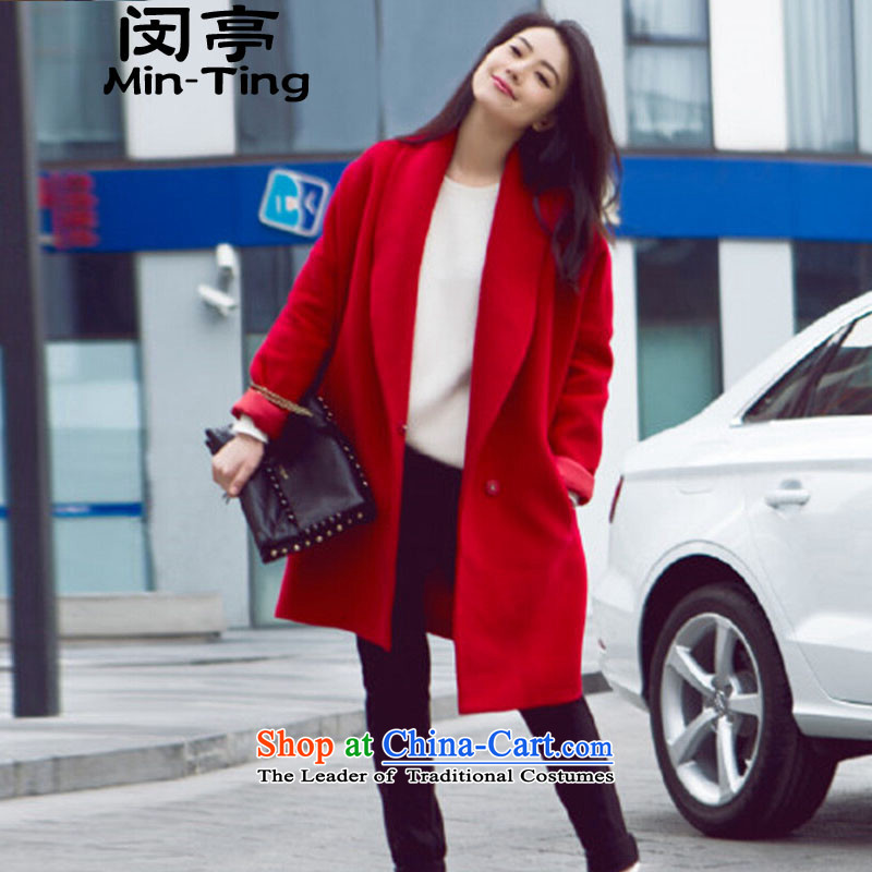Min-winter 2015 Korean version of the cashmere cloak-thick cotton wool coat women so Sau San RED M