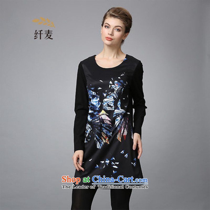 The former Yugoslavia Migdal cooked larger fall 2015 new products and stylish round-neck collar Sau San video thin dress 353101363 Black?XL