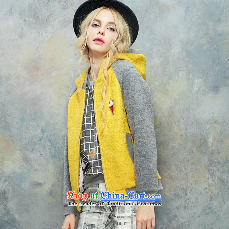 The pockets of witch 999 pieces of new 2015 wind Winter Female Street knocked with cap color jacket is casual baseball gross PB154213 light yellow velvet treated polyester , M, witch pocket shopping on the Internet has been pressed.