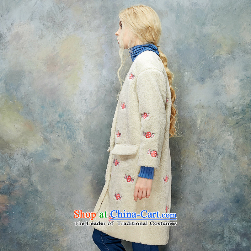 The pockets of witch chestnut petition new 2015 Winter Female stylish Sweet embroidery long emulation Lamb Wool Velvet cloak 1542128 White lambs 2XL, witch pocket shopping on the Internet has been pressed.