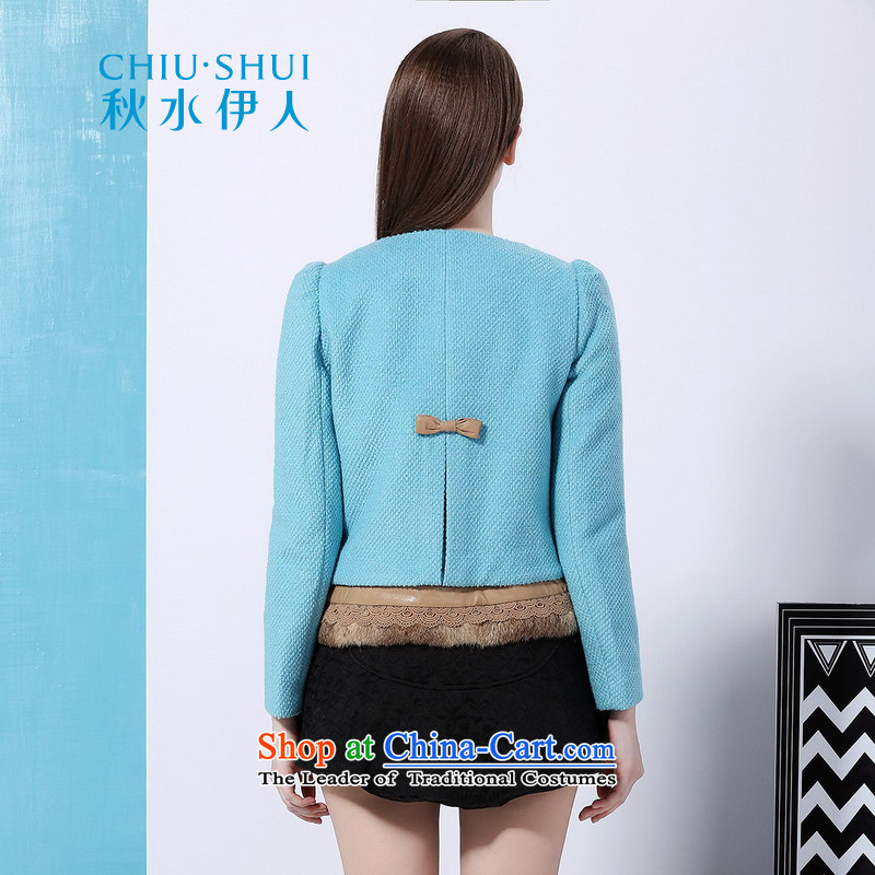 Chaplain who Winter Female stylish round-neck collar petals and fur edge quality stitching minimalist wild blue jacket 155/80A/S, gross?/ The Mai-Mai shopping on the Internet has been pressed.