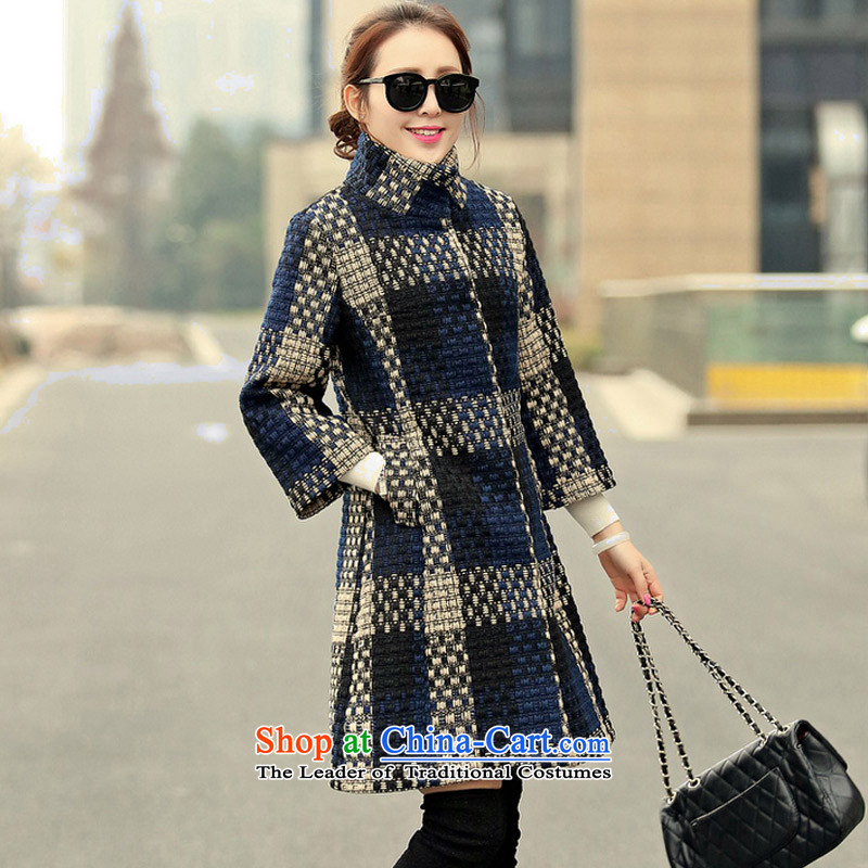 In 2015, at the autumn and winter new Korean version in the Sau San long 7/rough flower gross PO navy blue coat? S L, Yue and shopping on the Internet has been pressed.