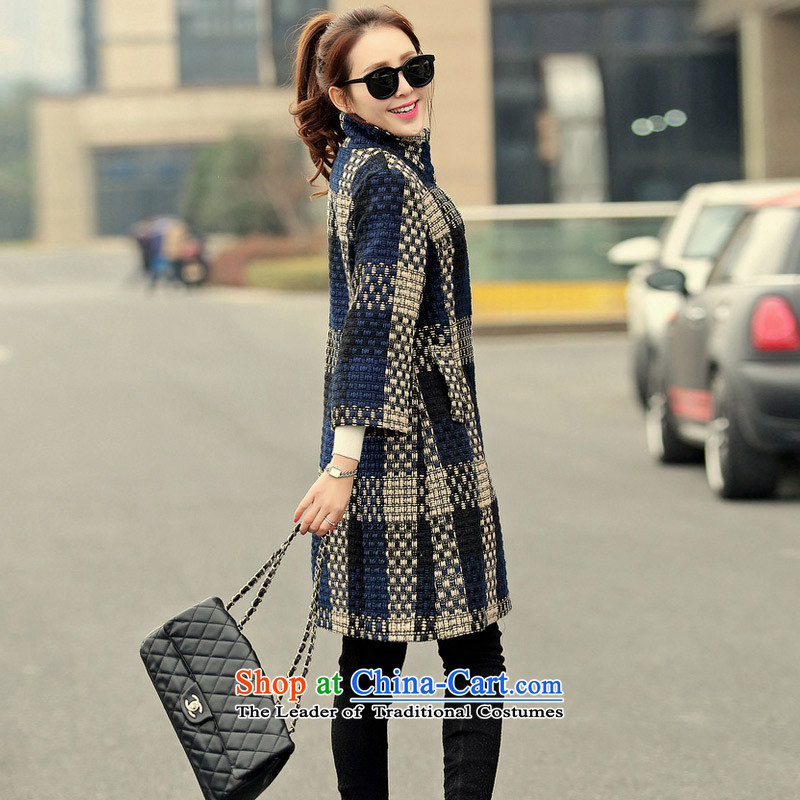 In 2015, at the autumn and winter new Korean version in the Sau San long 7/rough flower gross PO navy blue coat? S L, Yue and shopping on the Internet has been pressed.