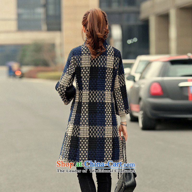 In 2015, at the autumn and winter new Korean version in the Sau San long 7/rough flower gross PO navy blue coat? S L, Yue and shopping on the Internet has been pressed.