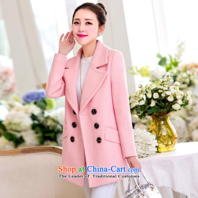 In 2015, Priority Club Fall_Winter Collections new Korean reverse collar double-a long coats in sweet Sau San PO female jacket? gross pink L
