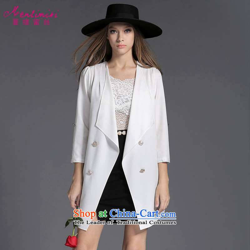 Overgrown Tomb economy honey silk extra female autumn and winter new products to increase the modern Western Pure Color 7 to the Cuff Wind Jacket 9182 large white 5XL code around 922.747 200
