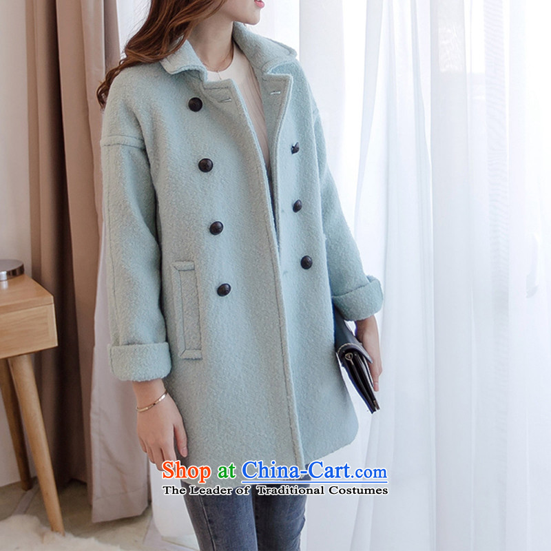 2015 Autumn and winter new Korean small incense wind Sau San video thin thick windbreaker warm wool coat girl in gross? Long han bum a wool coat, blue , M, floral Yi Xiang , , , shopping on the Internet