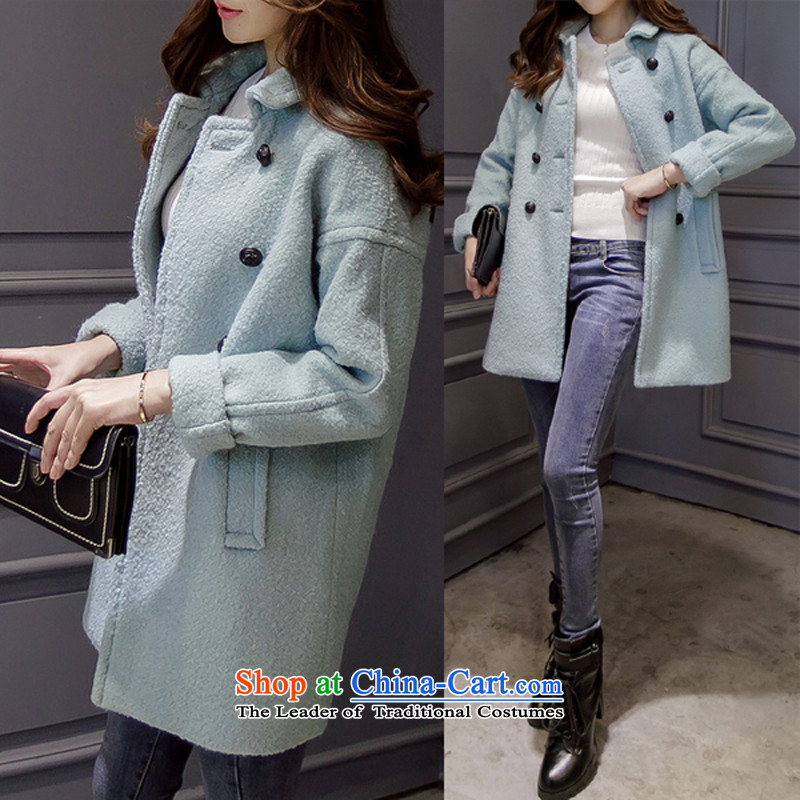 2015 Autumn and winter new Korean small incense wind Sau San video thin thick windbreaker warm wool coat girl in gross? Long han bum a wool coat, blue , M, floral Yi Xiang , , , shopping on the Internet
