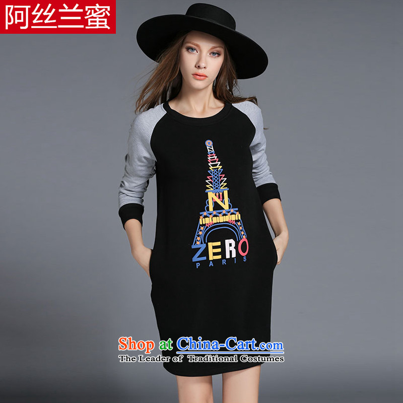 A large number of honey yucca female thick MM video thin winter clothing stitching stamp thick plus lint-free Sau San relaxd dress ZZ2130?3XL_150 black catty - 164 catties through_