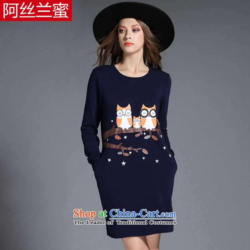 A large number of honey yucca female thick MM video thin winter owl stamp thick plus lint-free Sau San relaxd dress ZZ21313XL_150 Blue - 164 catties wearing_ Jin