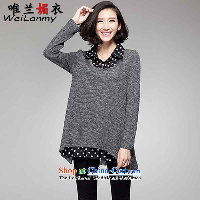 Cd-lan of Yi 2015 autumn and winter new large decorated in video thin female lapel leave two long-sleeved sweater knit wear shirts 6181 Carbon CD Ho Mei Yi 4XL, (weilanmy) , , , shopping on the Internet