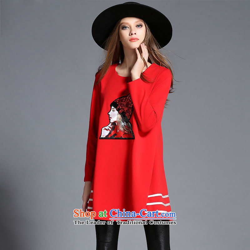 A large number of honey yucca female thick mm thin winter clothing on graphics chip designs in the Sau San stamp long red t-shirt T-Shirt   3XL(150 catty - 164 catties) through yucca honey , , , shopping on the Internet